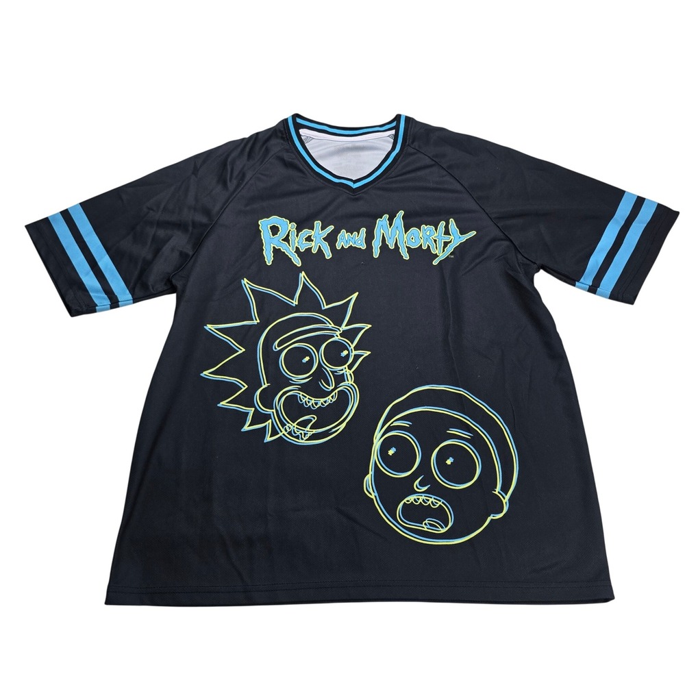 Rick and Morty Jersey Mens XL Black Blue Mesh Graphic Shirt 00 Adult Swim